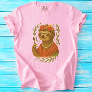 Sloth Artist T-Shirt, Floral Crown, Comfort Colors Tee, Cute Sloth, Funny Animal Shirt, Painting Sloth Tee, Art Lover Gift