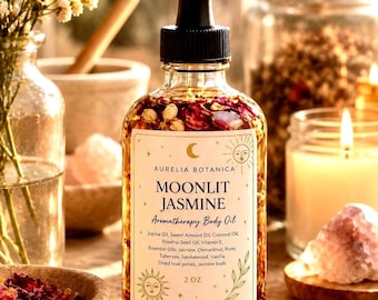 Moonlit Jasmine Body Oil | Floral-Infused Aromatherapy | Jasmine Rose Vanilla | Botanical Self-Care | Natural Perfume Alternative