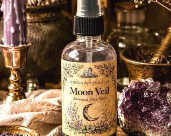 Moon Veil Botanical Sleep Spray | Lavender Vanilla Amber Pillow Mist (Crystal Infused)