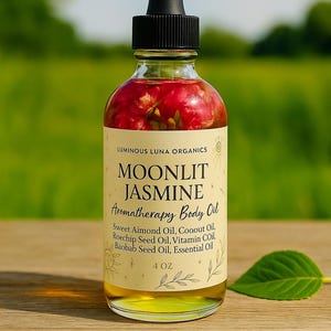 Moonlit Jasmine Body Oil | Floral-Infused Aromatherapy | Jasmine Rose Vanilla | Botanical Self-Care | Natural Perfume Alternative