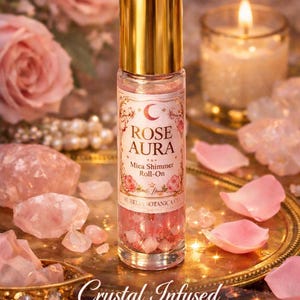 Rose Aura Shimmer Roll-On Perfume Oil – Crystal-Infused Mica Glow, Romantic Rose Botanical Fragrance imagen 6