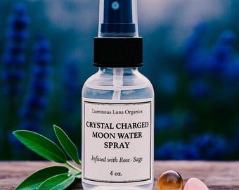 Moon Water Ritual Mist – Crystal-Infused Aromatherapy Spray with Sage, Rose & Quartz | Spiritual Self-Care | 2 oz