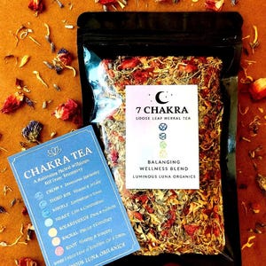7 Chakra Loose Leaf Herbal Tea – Chakra Balancing Spiritual Wellness Blend in Black Holographic Bag