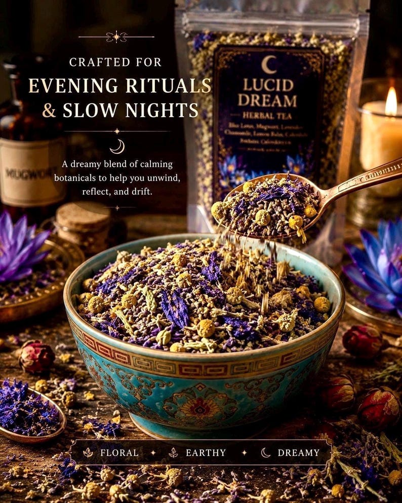 Tisane Rêve Lucide • Lotus bleu, armoise, lavande, camomille, mélange bio pour les rêves image 12