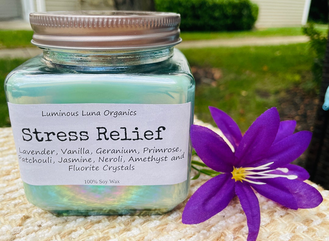 100 Soy Wax Candle Stress and Anxiety Relief Candle Crystal Infused