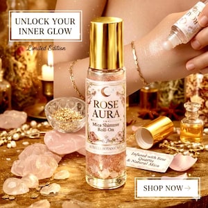 Rose Aura Shimmer Roll-On Perfume Oil – Crystal-Infused Mica Glow, Romantic Rose Botanical Fragrance imagen 3