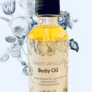 Sweet Vanilla Body Oil | Multi Use Oil | After Shower Oil | Soft Glowing Skin | Moisturize & Hydrate | Cold Pressed and Unrefined Oils