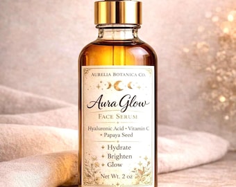 Sérum facial Aura Glow / Ácido hialurónico, vitamina C, semilla de papaya / Hidrata, ilumina
