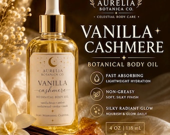 Vanilla Cashmere Body Oil – Hydrating Organic Skin Oil, Glow Enhancing Perfume Oil, Luxury Body Care for Women, Handmade Gift for Her