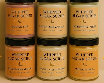 Whipped Sugar Scrub • Exfoliating Body Scrub for Smooth Skin • Natural Skincare Gift • Spa Shower Scrub • Multiple Scent Options • 8 oz
