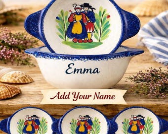 Ciotola bretone personalizzata – Ciotola tradizionale in ceramica francese – Ciotola con nome personalizzato – Stoviglie francesi autentiche – Regalo unico