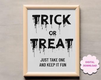 Trick or Treat sign, Candy table sign, Halloween sign, halloween lolly table sign, halloween candy rules, JPG, PDF printable, Candy sign