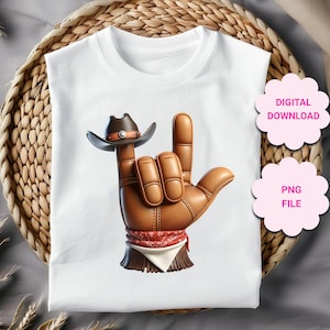 Western Cowgirl Cowboy ASL ich liebe dich Handzeichen PNG, ASL Hand, ASL Sublimation, Western ASL Hand Clipart, amerikanische Zeichensprache ASL png,