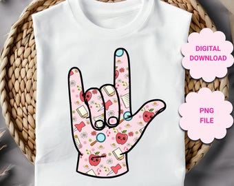 Rentrée des classes ASL je t'aime signe de la main PNG, sublimation des sourds à la main ASL, clipart enseignant sourd asl png, premier jour d'école des sourds d/hh png