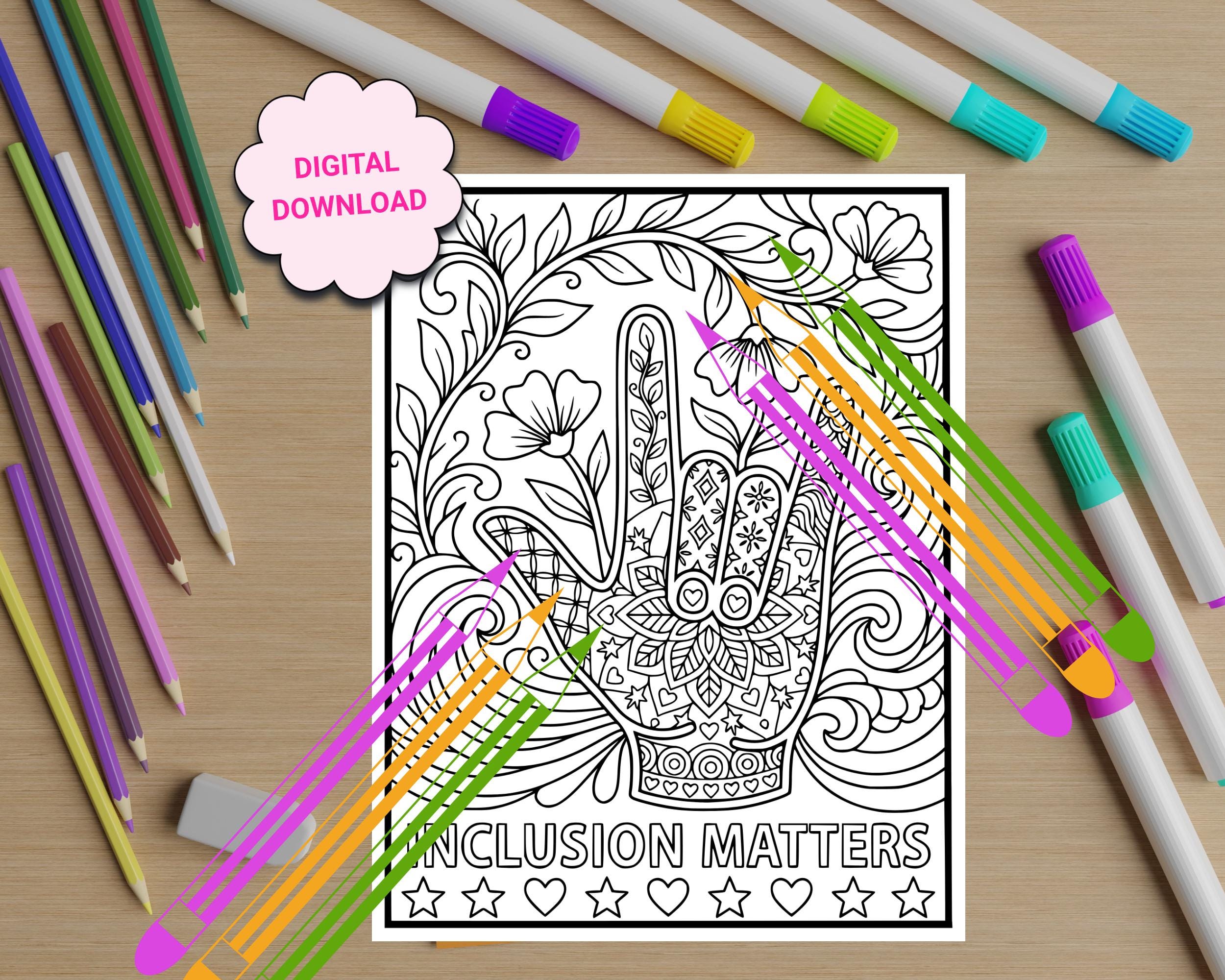 ASL Inclusion Matters Printable Coloring Page, Asl Activity Sheet for ...