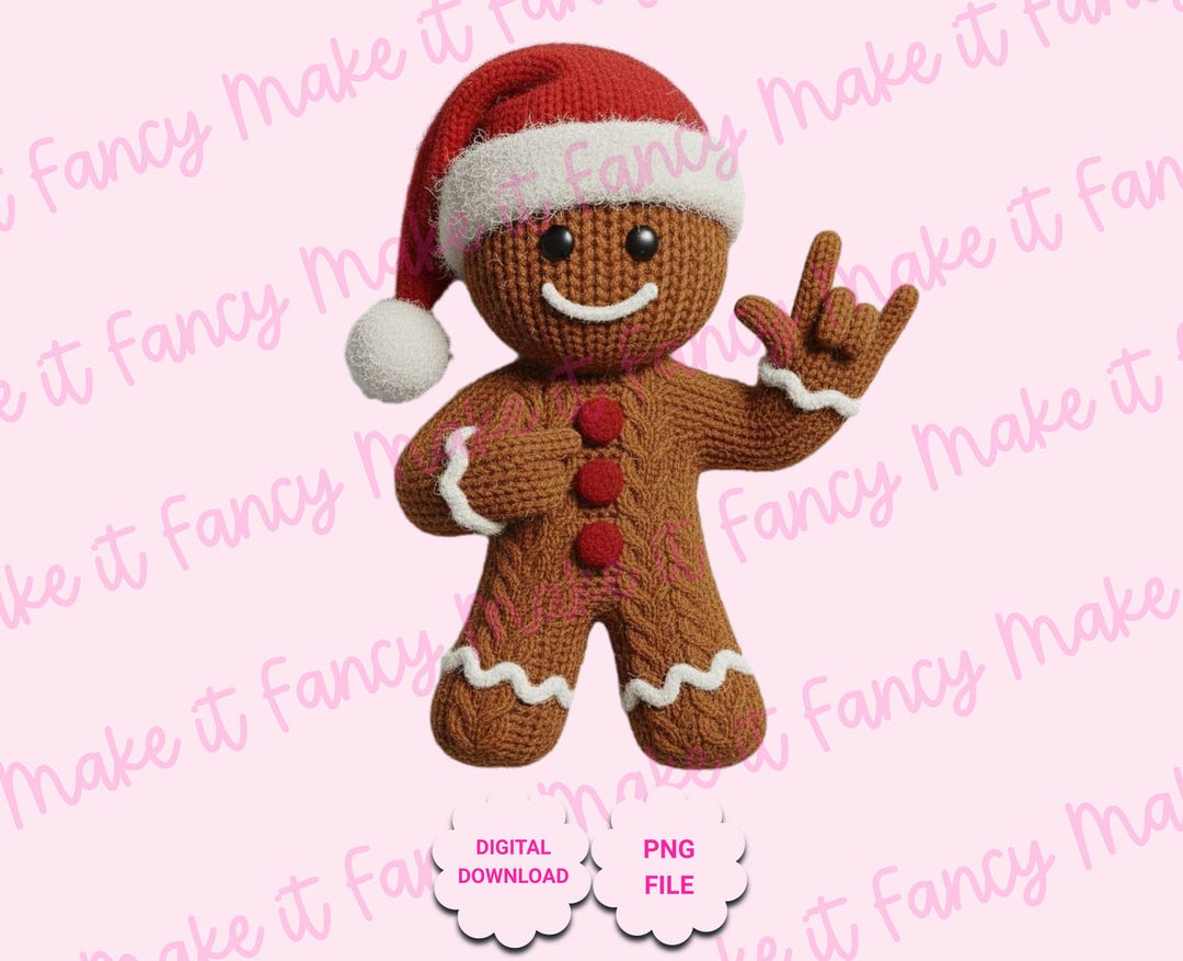 Christmas Gingerbread Man Crochet Faux Yarn Clipart, ASL Gingerbread ...