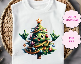 Dancing Christmas Tree clipart, Christmas tree PNG sublimation, ASL Christmas tree png, asl love png, , asl png, ASL signing I love you png