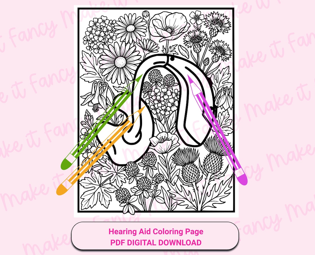 Hearing Aid Coloring Page, Hearing Aid With Wildflower Design Activity ...