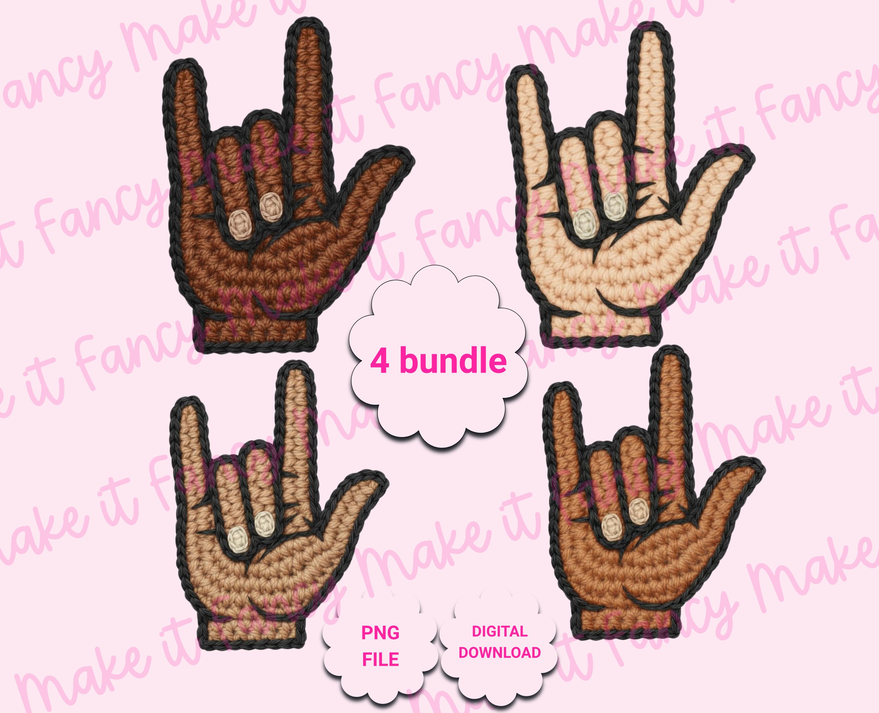 ASL I Love You Hand Crochet Faux Yarn Clipart, Asl Ily Latch Hook Yarn ...