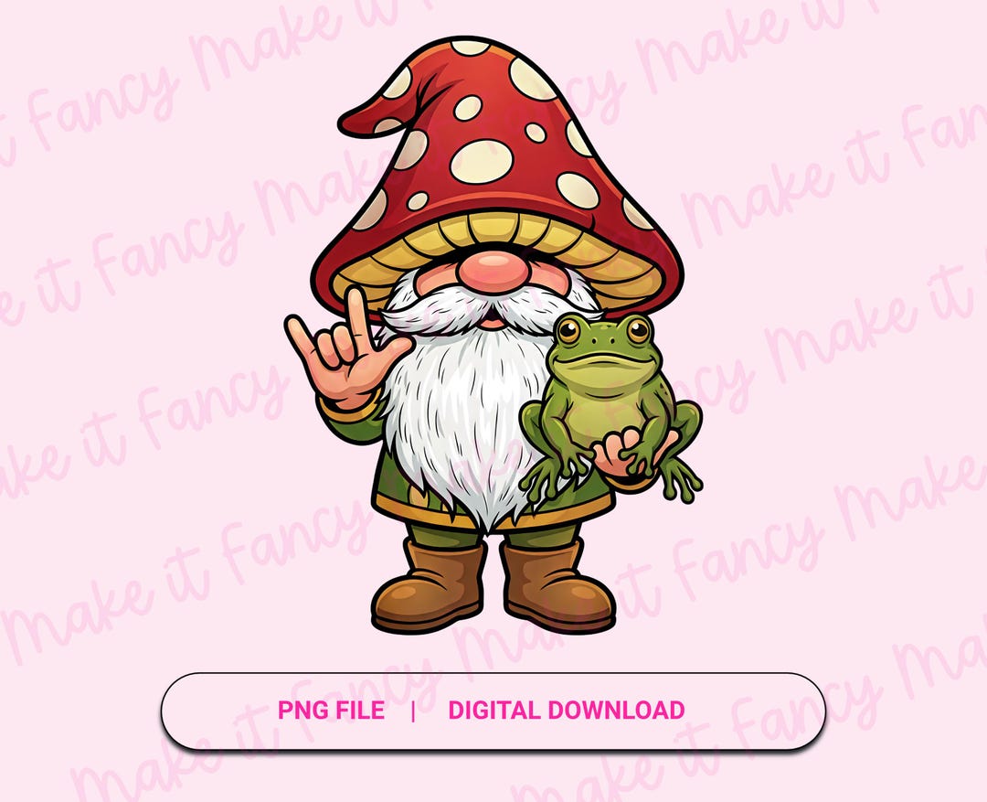 ASL Mushroom Gnome Holding Cute Frog Signing I Love You in American ...