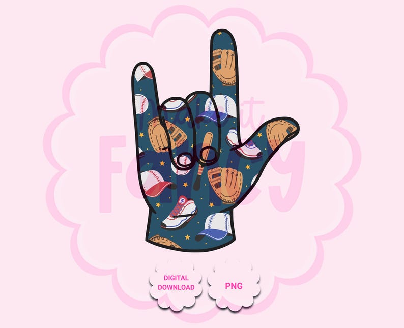 Baseball ASL I Love You Hand Sign PNG, Asl Hand, Asl Sublimation ...