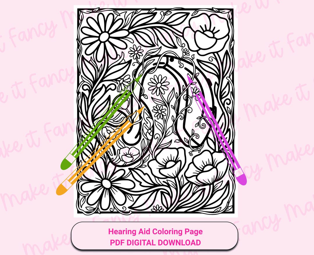 Hearing Aid Coloring Page, Hearing Aid With Floral Pattern Design ...