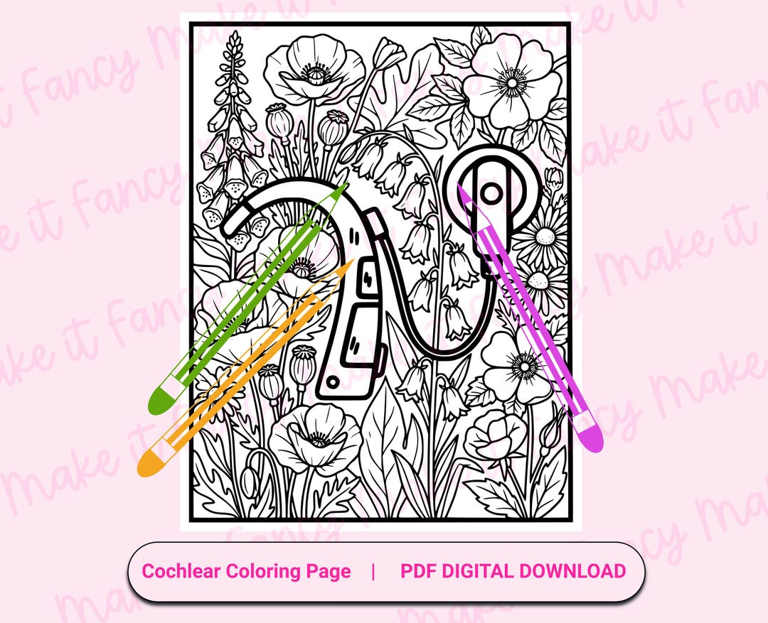 Cochlear Coloring Page, Cochlear with wildflower design activity sheet ...