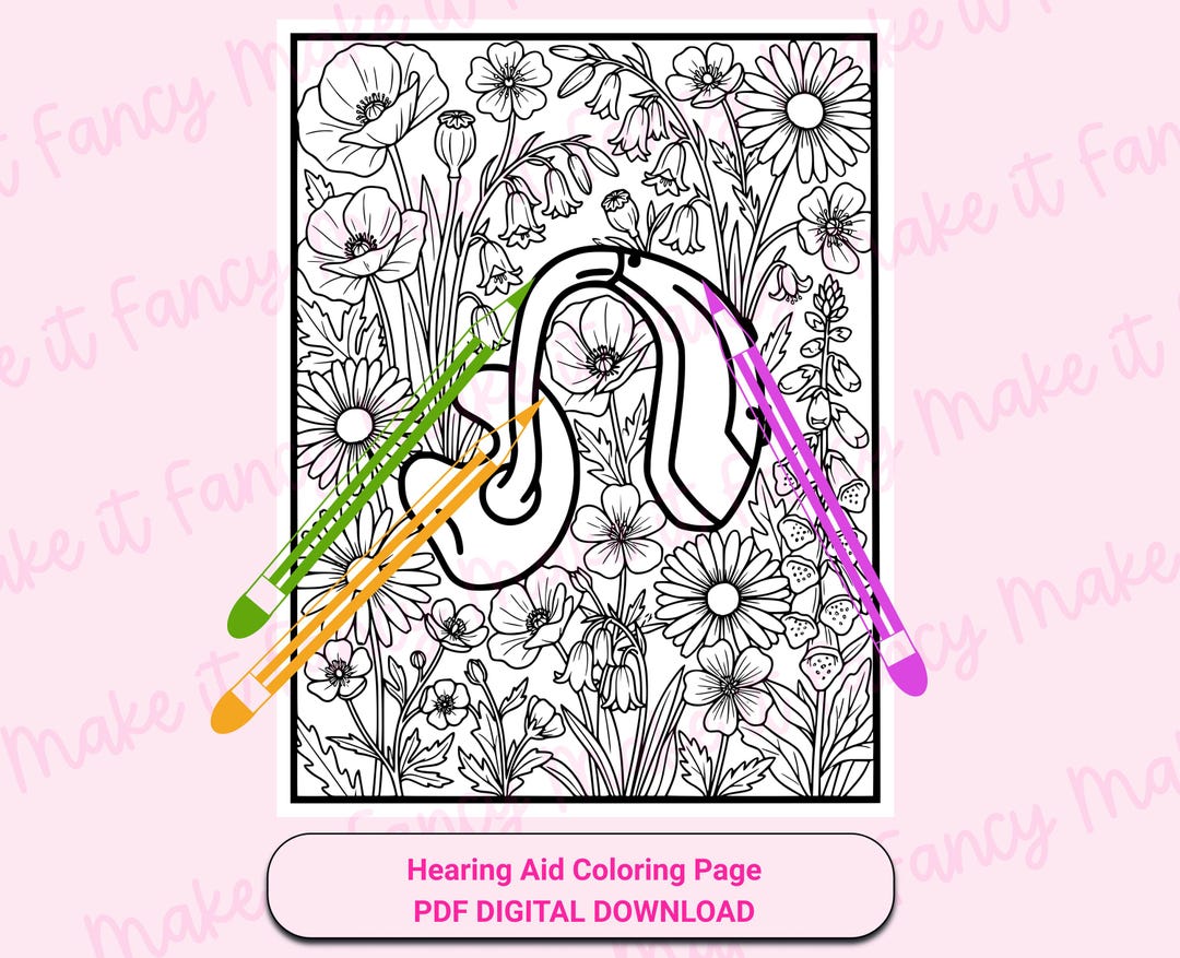 Hearing Aid Coloring Page, Hearing Aid With Wildflower Design Activity ...
