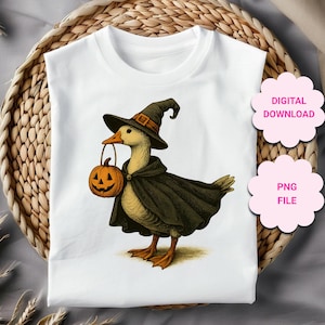 Witch Goose Halloween PNG clipart, Retro Halloween goose clipart, Autumn PNG, Vintage Goose png clipart, spooky Halloween goose clipart png