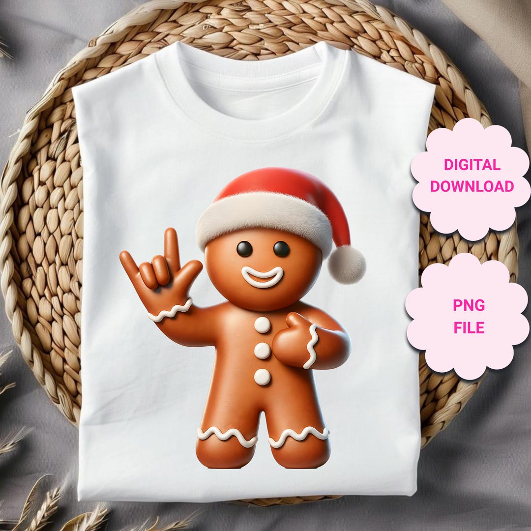 Sign Language Gingerbread Christmas Gingerbread Man Clipart, ASL Gingerbread Man PNG, ASL I Love ...