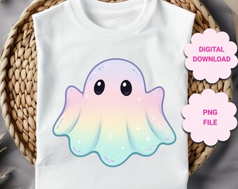 cute Iridescent Ghost with glitter highlights PNG, Halloween pastel rainbow ghost clipart, disco ghost sublimation clipart, spooky ghost png