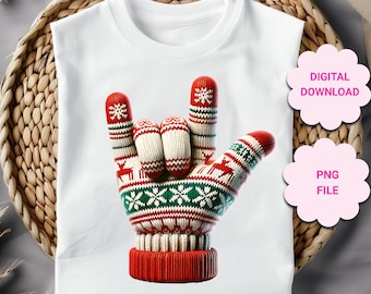 ASL I Love You Hand Sign PNG, Christmas ASL hand sign clipart, American Sign Language, asl ily, asl clipart, Christmas sublimation png