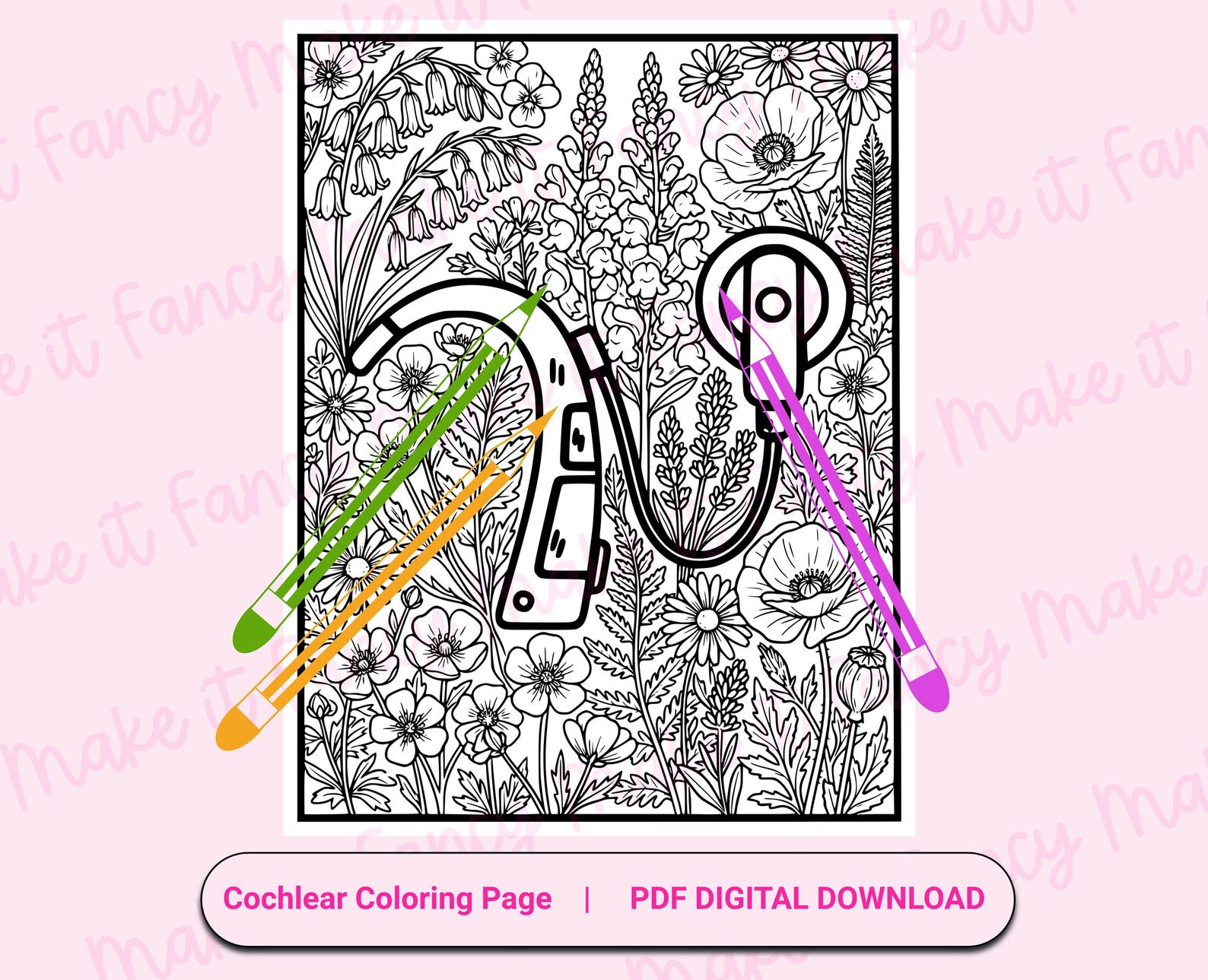 Cochlear Coloring Page, Cochlear With Wildflower Design Activity Sheet ...