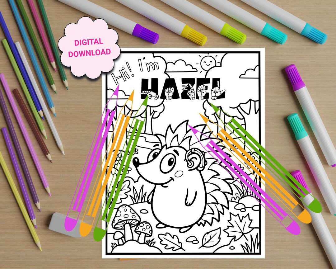 ASL Hedgehog Wearing Hearing Aid Printable Coloring Page, Asl Activity ...