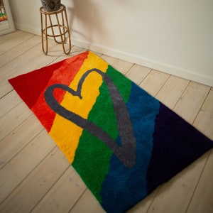 Pride Rug: Rainbow Heart, Acrylic Eco Rug (145x80 cm)