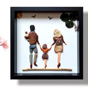 Personalized Family Pebble Art – Custom Handmade Gift for Parents – Framed Family Wall Decor – Unique Gift for Home or Family