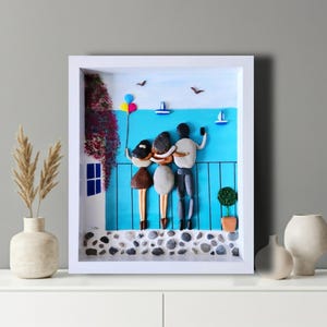 Personalized Pebble Art Family Frame - Handmade Decorative Wall Art - Seaside-Themed Art, Decorative Wall Frame