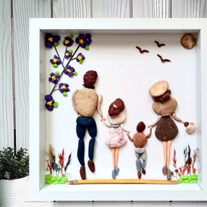 Pebble art family of four,  Pebble art painting, Personalised Photo Picture Box Frame, Pebble Art Family Birthday, Personalized Family Gifts