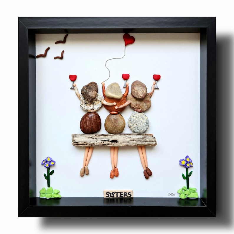 Personalized Best Girlfriends, Pebble Art Sisters, Celebration Gift, Wine Cheers for Girls, Birthday Girl Gift, Happy Birthday Gift image 5