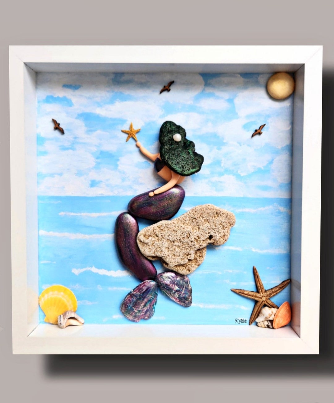 Handmade Mermaid Stone Art: Seashell Beach House Decor - Etsy
