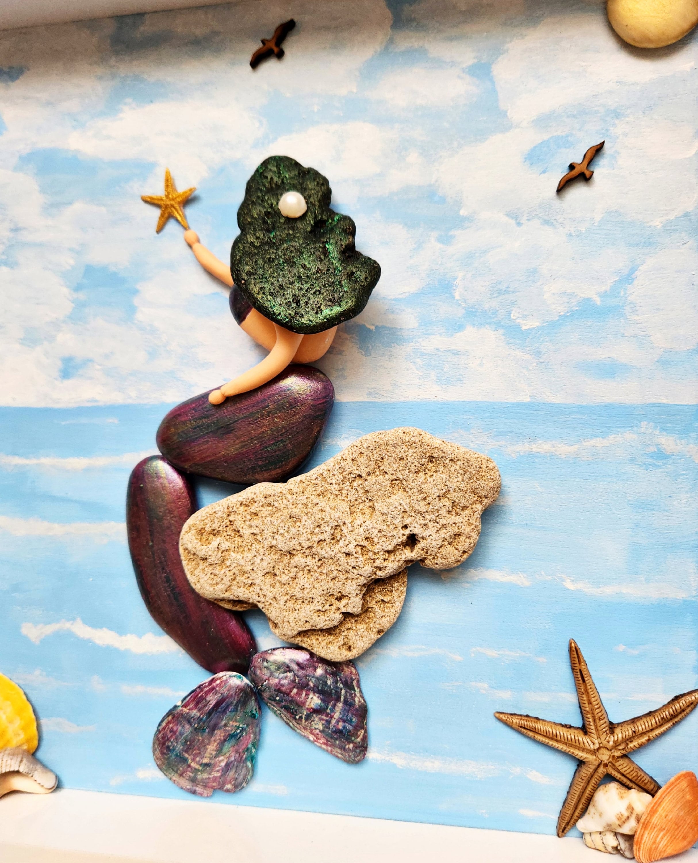 Handmade Mermaid Stone Art: Seashell Beach House Decor - Etsy