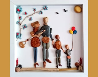 Custom Family Pebble Art – Handmade Gift for Parents – Personalized Stone Art Family Portrait – Unique Wall Art – Gift for Home or Family