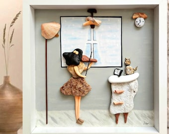 Pintura de guijarros personalizada, arte de pared de violín, regalos de violín, decoración de reproductor de música, regalo de violinista, arte de piedra natural, niña tocando violín, arte rupestre