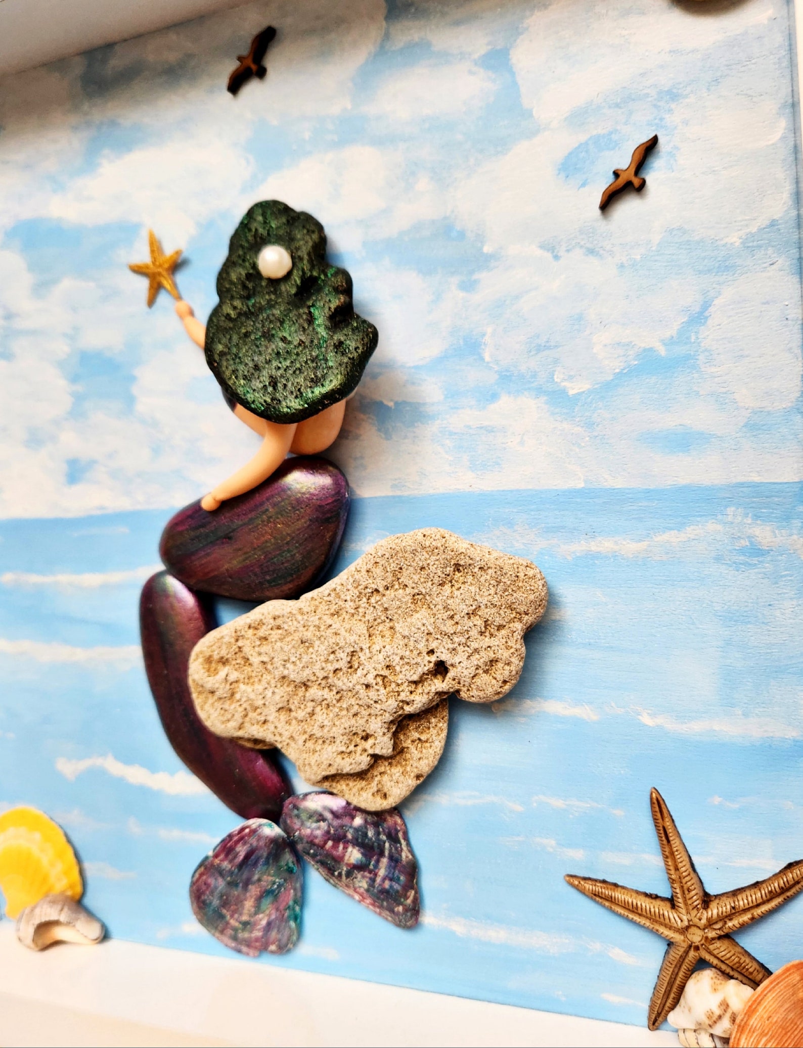 Handmade Mermaid Stone Art: Seashell Beach House Decor - Etsy
