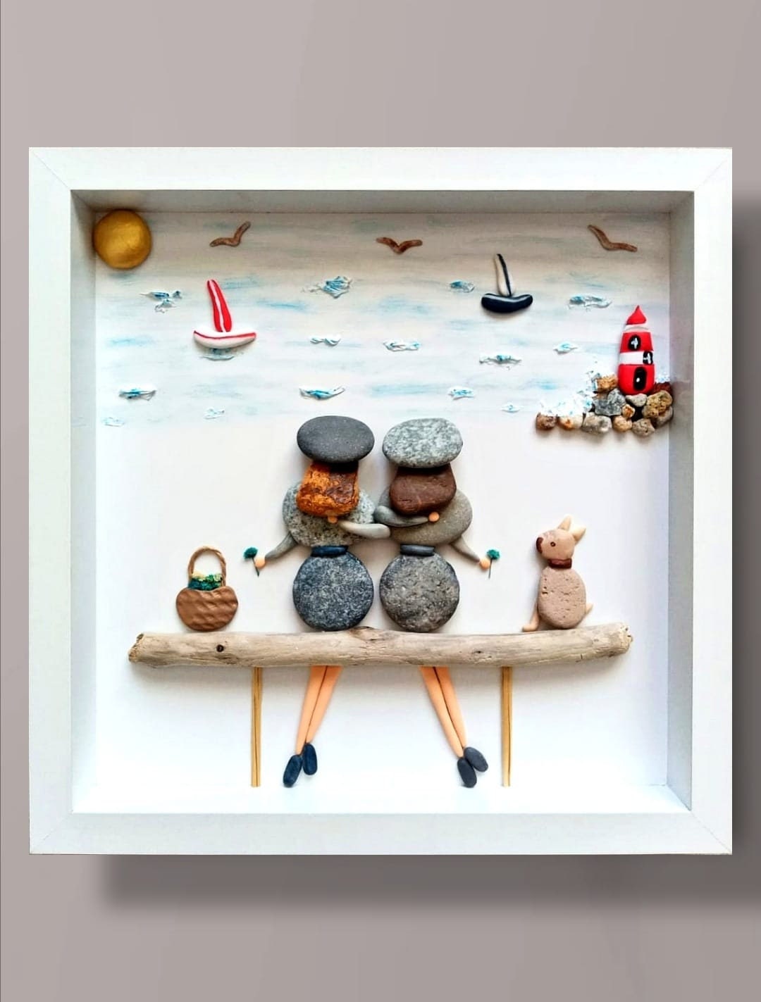 Handcrafted Pebble Art Friend Gift - 3D Rock Picture Frame For Bestie, Sister, Soulmate (7.9"x7.9") - View #6