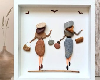 Pebble art friend painting, custom handmade, Rock art Best Friends Gift, Shopping trip, girlfriend outing, birthday gift,Gift for Girlfriend
