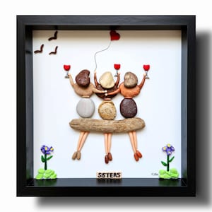 Personalized Best Girlfriends, Pebble Art Sisters, Celebration Gift, Wine Cheers for Girls, Birthday Girl Gift, Happy Birthday Gift image 3