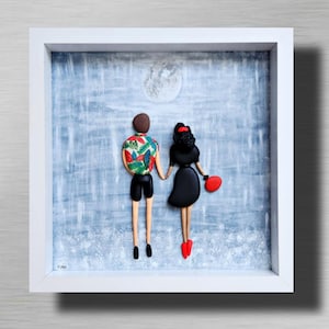 Handmade Pebble Art Couple Frame - Minimalist Wall Decor -Personalized Gift for Couples -Stone Art Frames - Anniversary Gifts - Rock Art