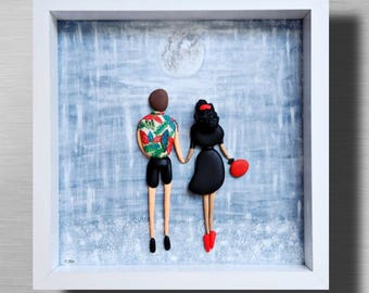 Personalized couple pebble art, Anniversary gift for couple, Custom stone portrait, Wedding gift, Romantic keepsake, Custom pebble art frame