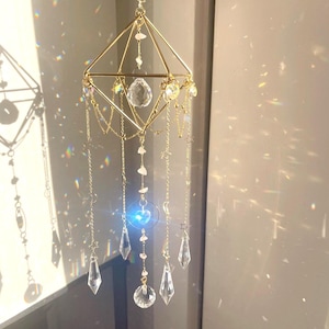 Golden Aura Suncatcher, rainbow maker, hanging decor, dopamine decor, light catcher, hanging crystals